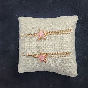 Starfish Earrings Blush Pink Gold Tone Chain Tassel Delicate Mermaidcore Jewelry